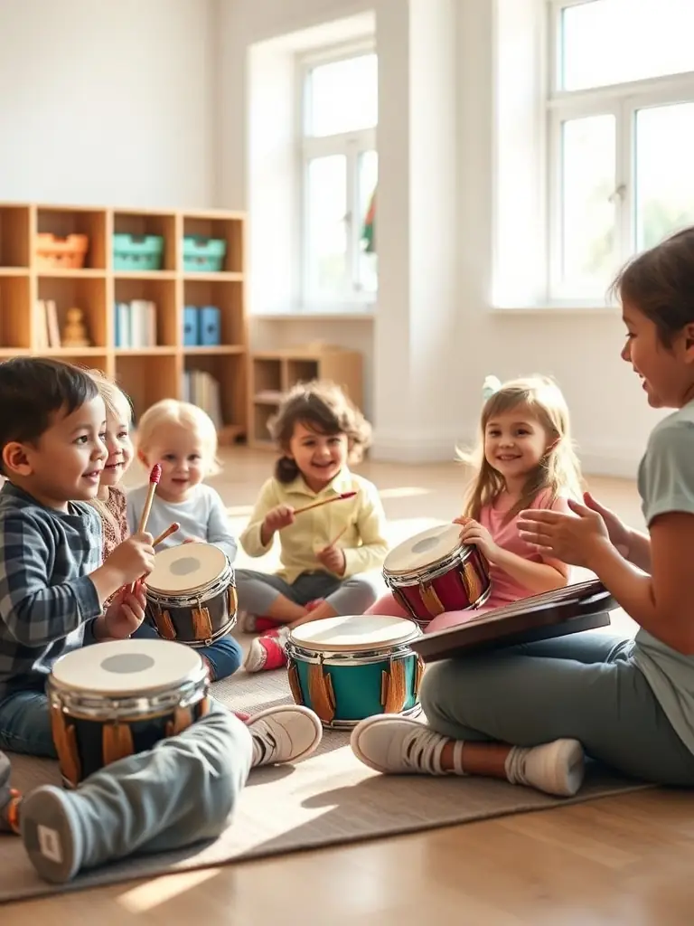A heartwarming picture of children participating in a music session, highlighting the inclusive and educational nature of the program.