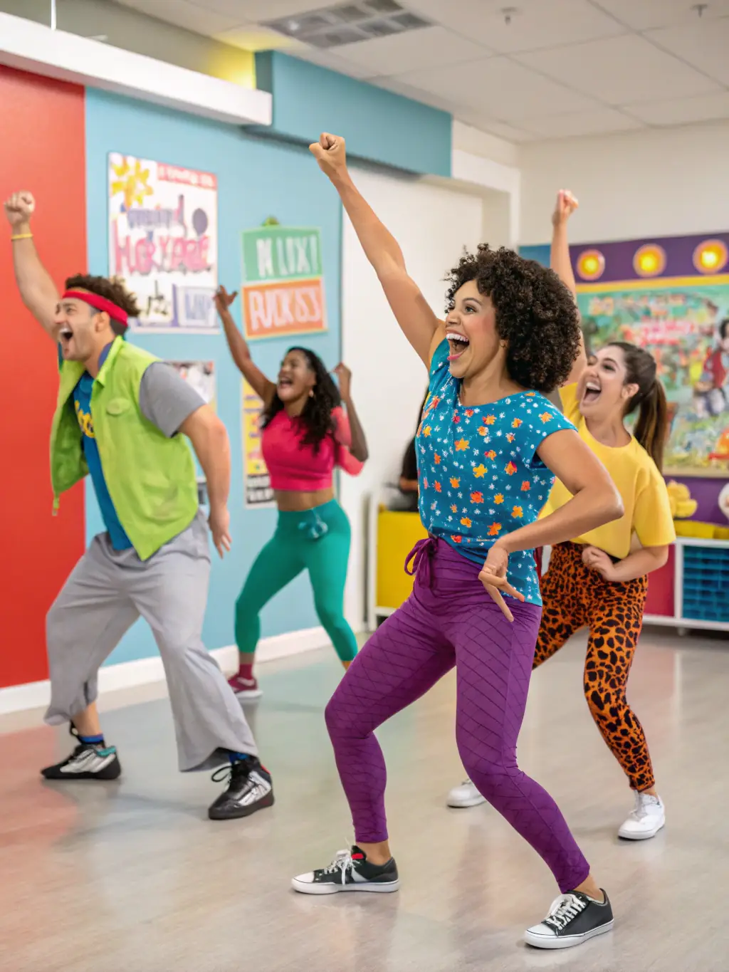 A dynamic image of a dance workshop in progress, featuring participants of diverse ages and backgrounds learning new dance moves from a professional instructor, with a focus on joyful expression and movement.