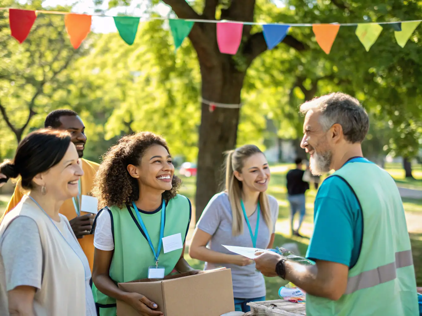 A heartwarming image showing volunteers from ASSOC LES SOUFFLEURS DE REVES engaging with community members during an outreach program, promoting arts and cultural awareness.