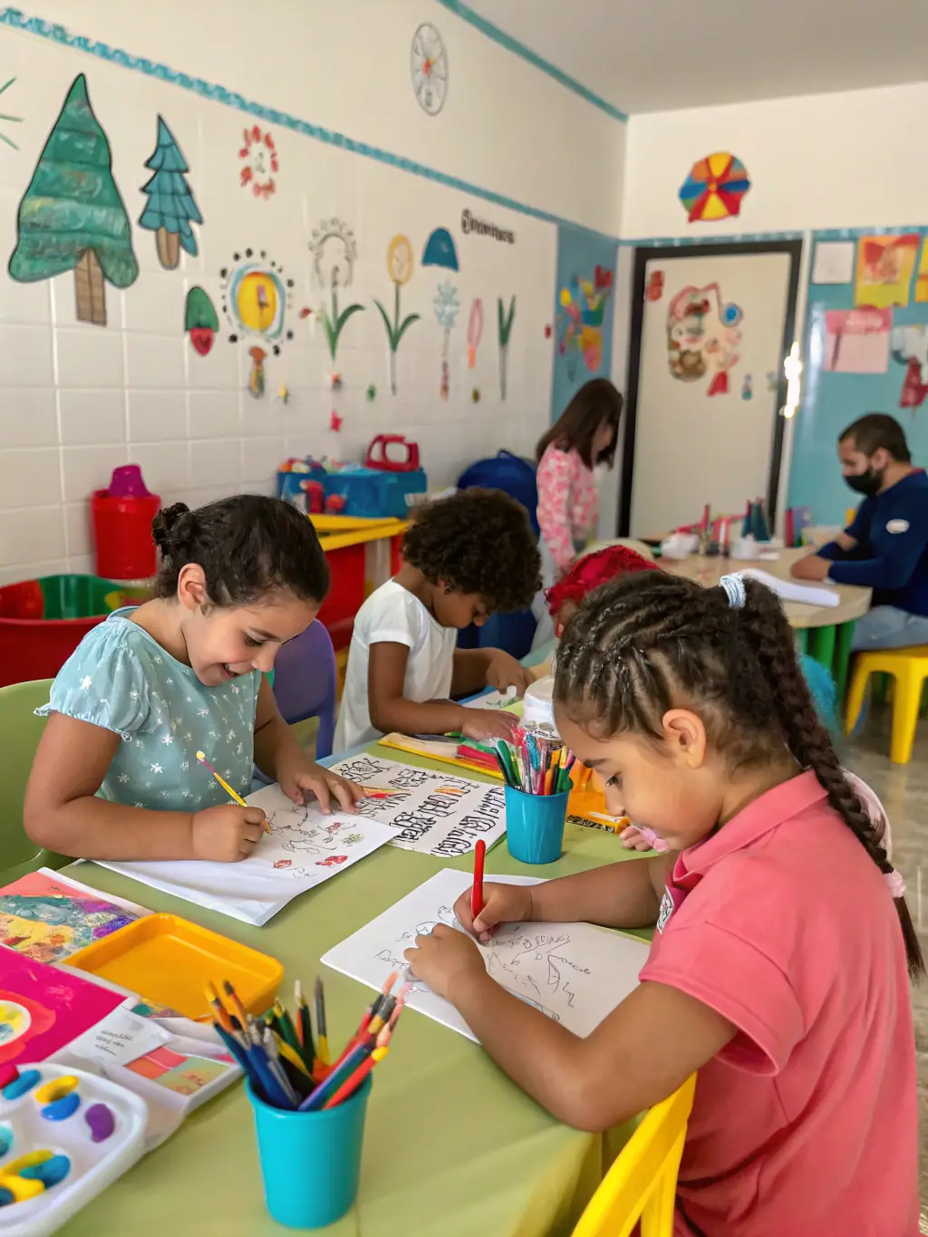 A heartwarming image of children participating in an art workshop led by ASSOC LES SOUFFLEURS DE REVES, with paint-covered hands and joyful expressions.