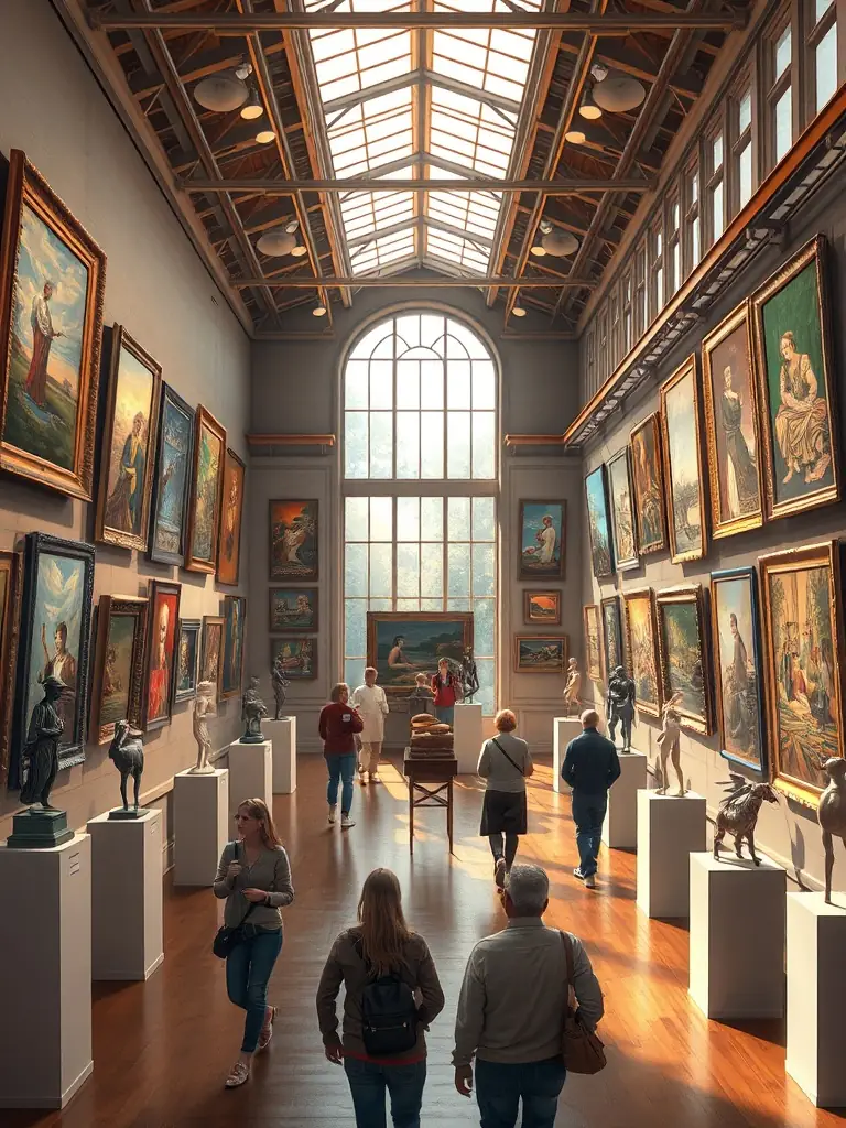 A captivating shot of an art exhibition featuring works from local and international artists, emphasizing the cultural exchange and artistic diversity.