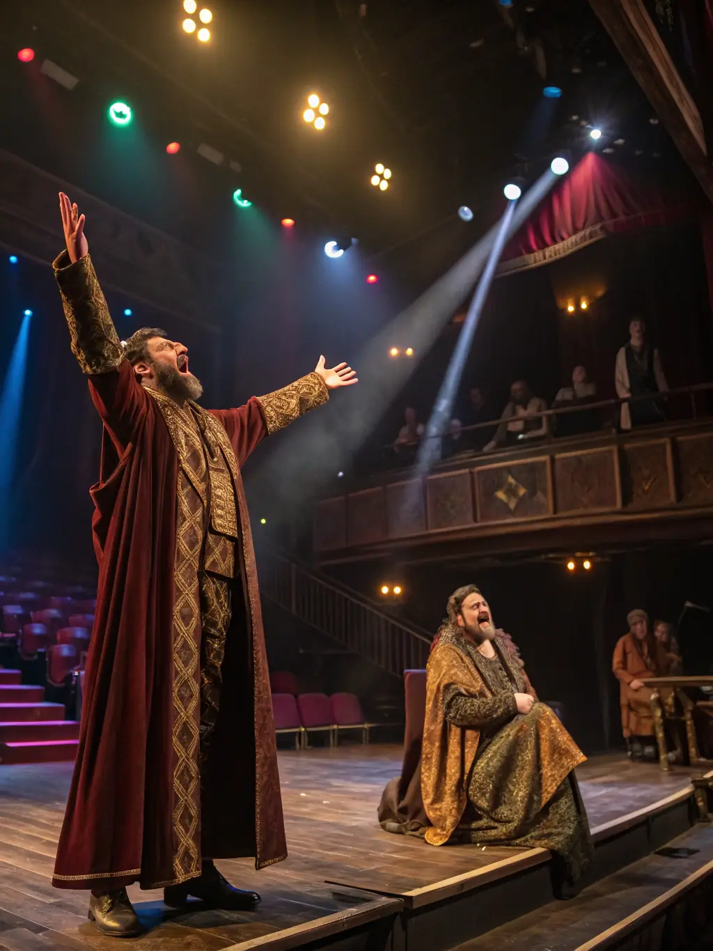 A vibrant photograph capturing a community theater performance organized by ASSOC LES SOUFFLEURS DE REVES, showcasing diverse actors on stage and an engaged audience.